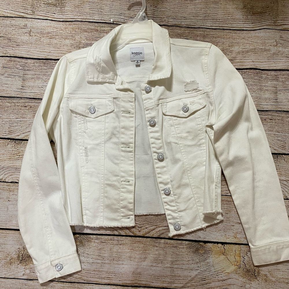 NWOT Distressed White Jean Jacket